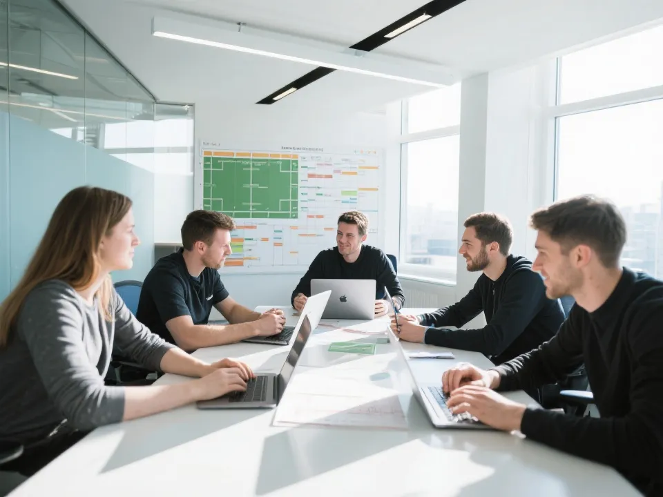 编辑团队与数据分析的工作场景示意图