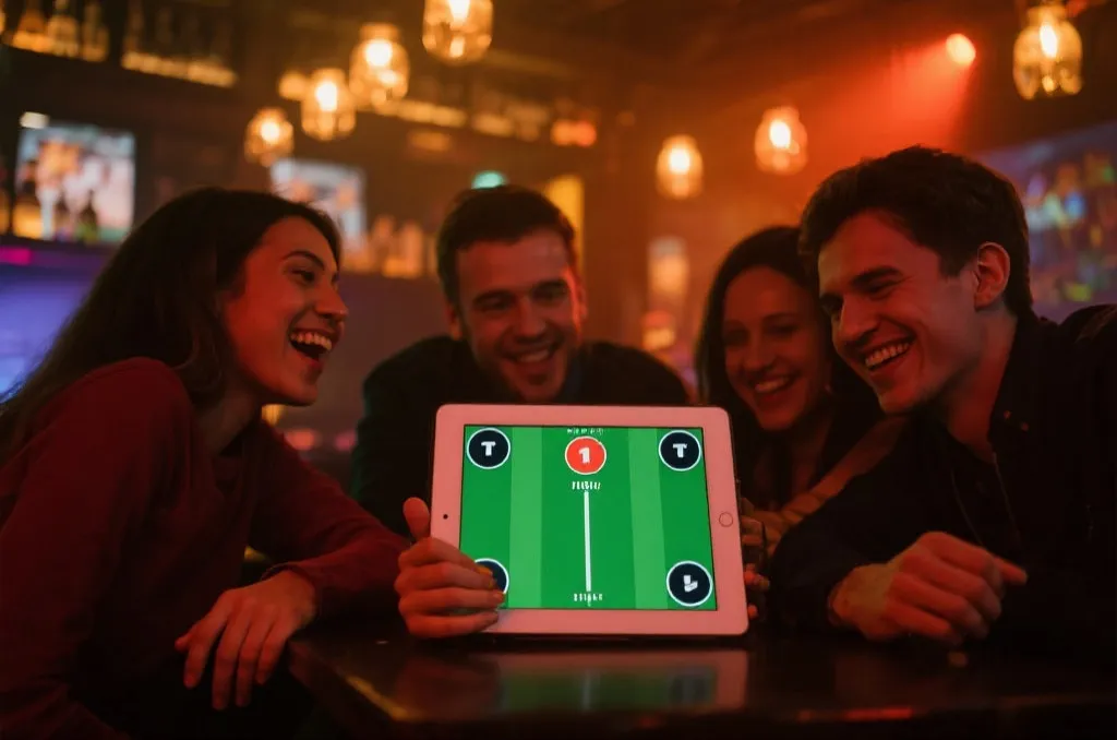 朋友在酒吧用平板同步比赛提醒